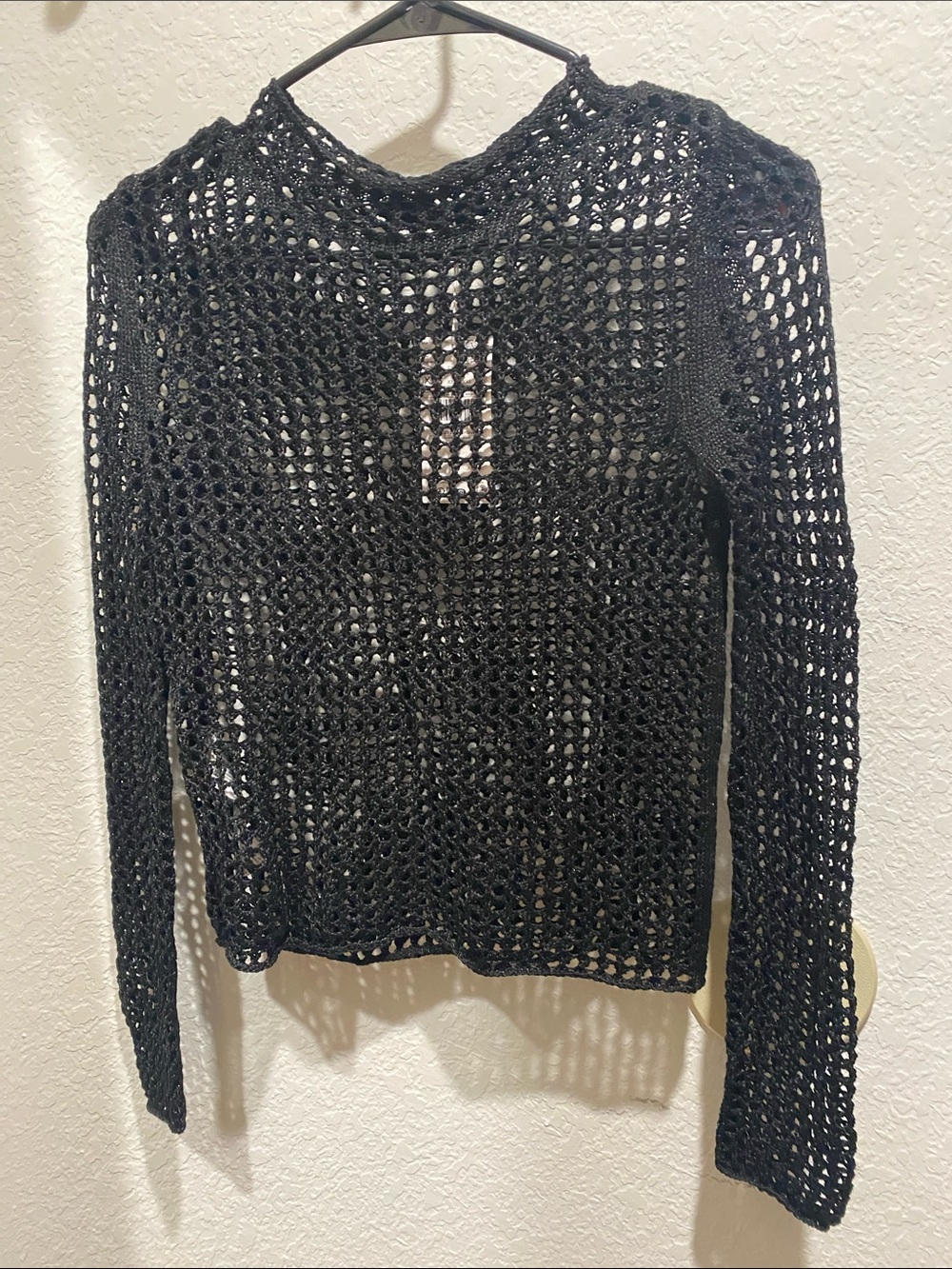 Mango Black Open-Knit Long-Sleeve Sweater